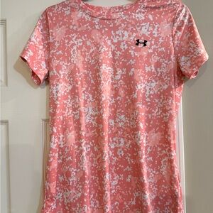 Under Armour Pink and White Fitted Short Sleeve T-Shirt